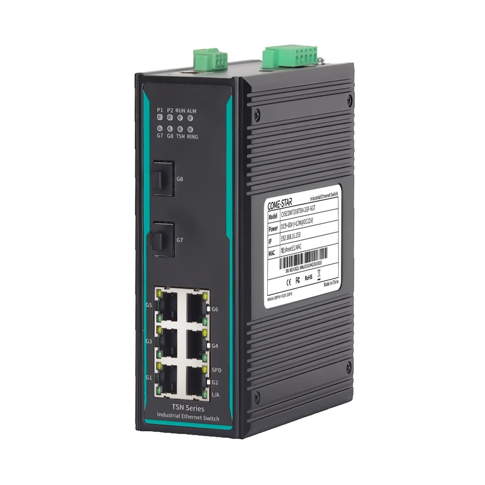 CISCOM7208TSN-2GF-6GT – Switch Ethernet industrial gerenciável TSN com 8 portas Gigabit, sendo 2 portas SFP e 6 portas RJ45