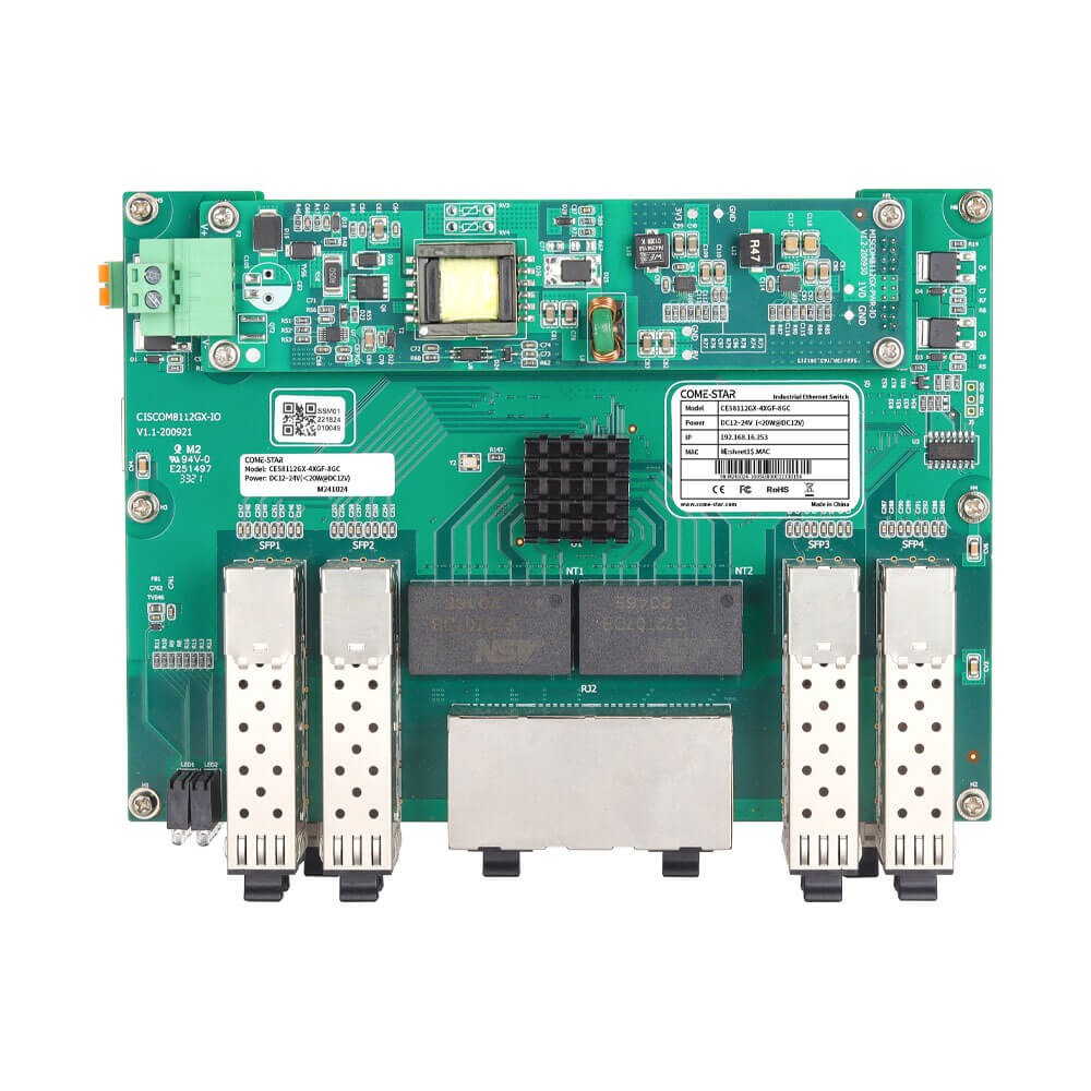 CES8112GX-4XGF-8GC – Switch Ethernet industrial gerenciável Layer 3 com 4 portas SFP+ 10G e 8 portas combo Gigabit