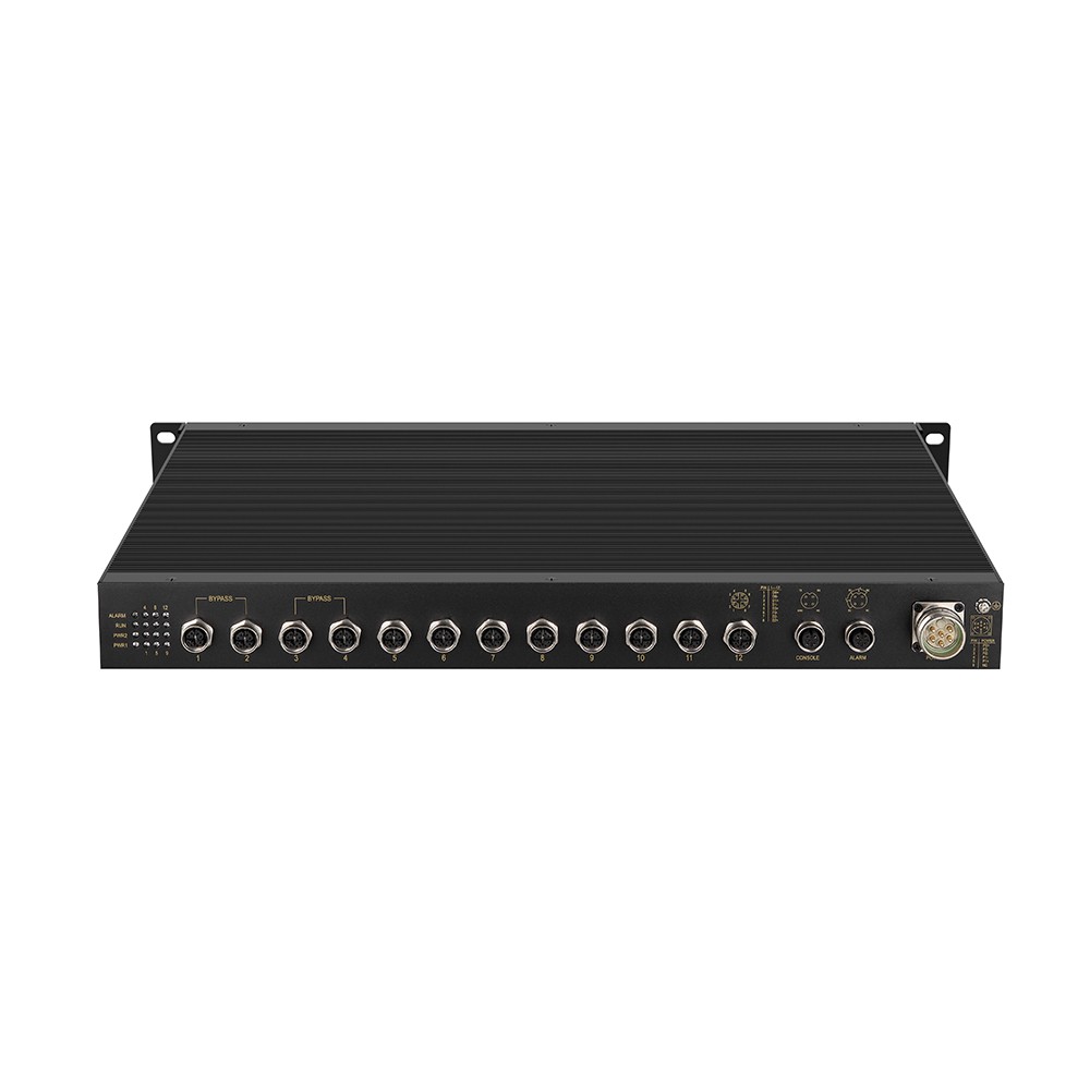 CTS8012G-M12-12GT – Switch Ethernet industrial Layer 3 gerenciável com 12 portas M12 e função Bypass para rack 19"
