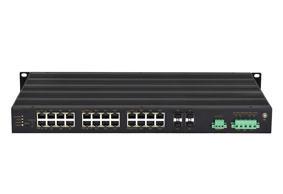 CISCOM8028GP-4XGF-24GTPoE – Switch Ethernet industrial gerenciável Layer 3 com 28 portas Gigabit PoE e 4 portas 10G SFP+  Switch Ethernet industrial gerenciável Layer 3 para rack 19" com PoE e uplink 10G