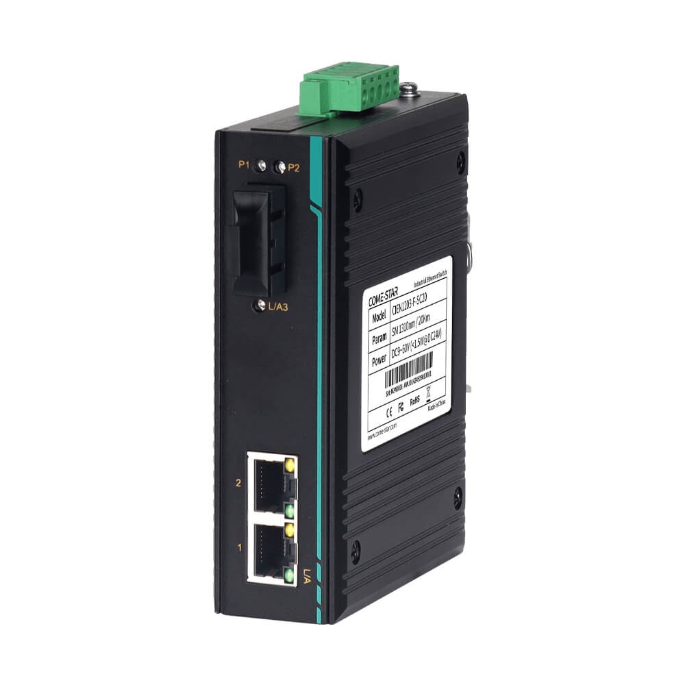 Conversor de Mídia Ethernet Industrial CIEN1203-F (100Mbps, 1 Fibra, 2 RJ45, Trilho DIN)
