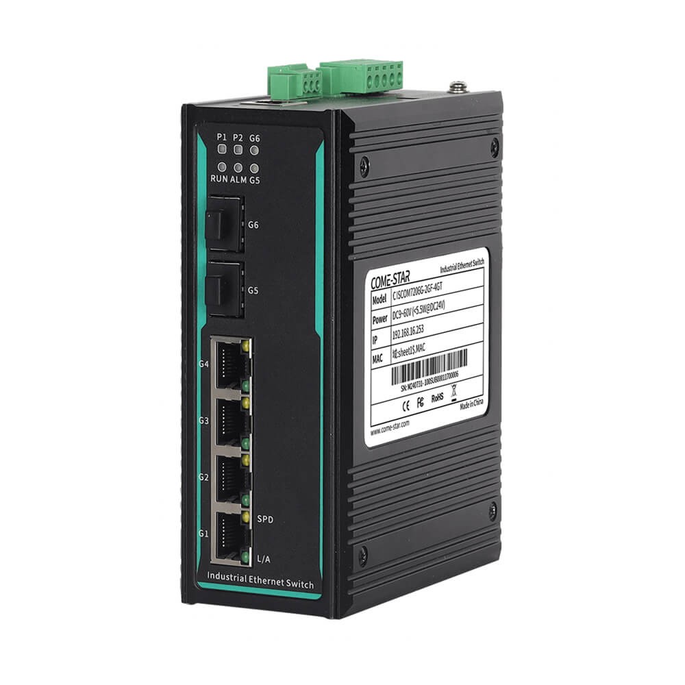CISCOM7206G-2GF-4GT – Switch Ethernet industrial gerenciável Gigabit com 2 portas SFP e 4 portas RJ45 para trilho DIN