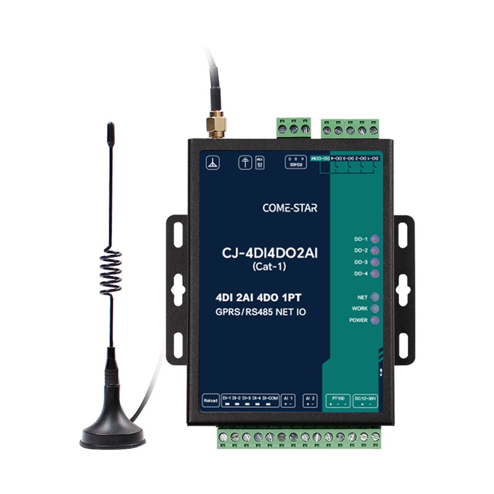 CJ-4DI4DO2AI – Controlador remoto industrial com 4 DI, 4 DO, 2 AI, PT100, RS485 e 4G CAT-1