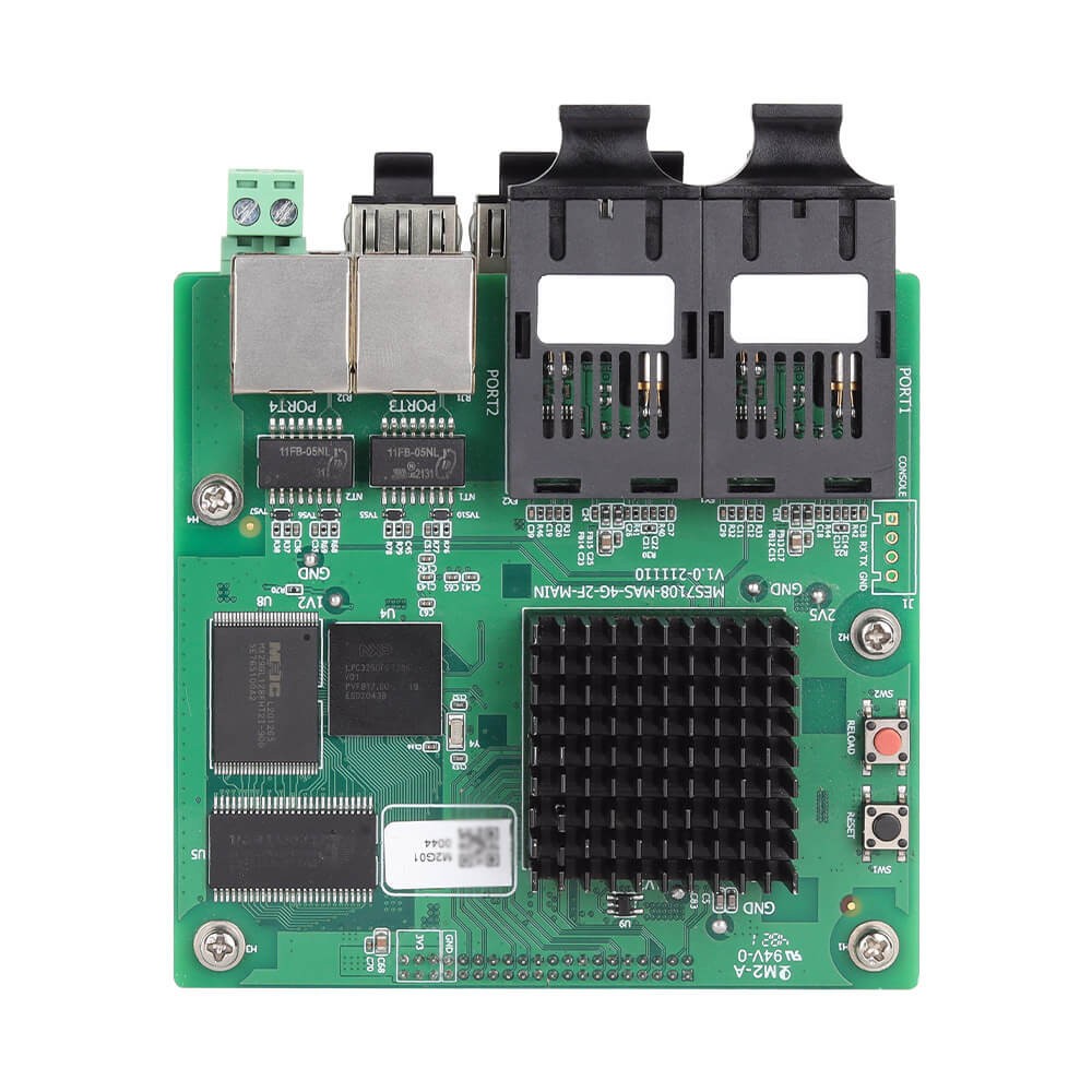 CES7108-4GF-2F – Switch Ethernet industrial gerenciável com 4 portas SFP Gigabit, 2 portas fibra 100M e 2 portas RJ45