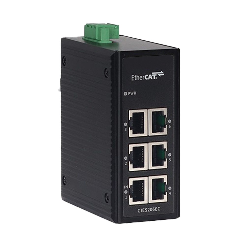 CIES206EC – Switch Ethernet industrial EtherCAT com 1 porta de entrada e 5 portas de saída para trilho DIN