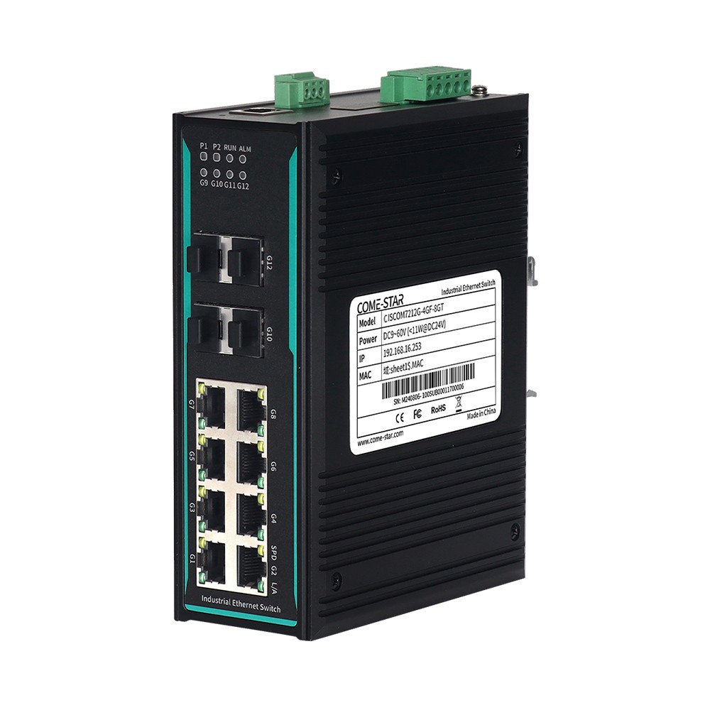 CISCOM7212G-4GF-8GT – Switch Ethernet industrial gerenciável Gigabit com 4 portas SFP e 8 portas RJ45 para trilho DIN