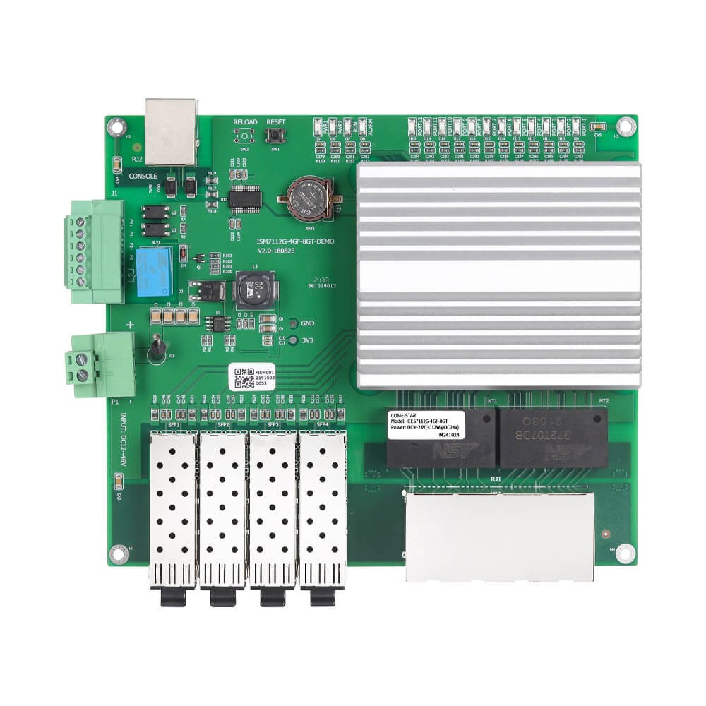CES7112G-4GF-8GT – Switch Ethernet industrial gerenciável com 4 portas SFP Gigabit e 8 portas RJ45 Gigabit