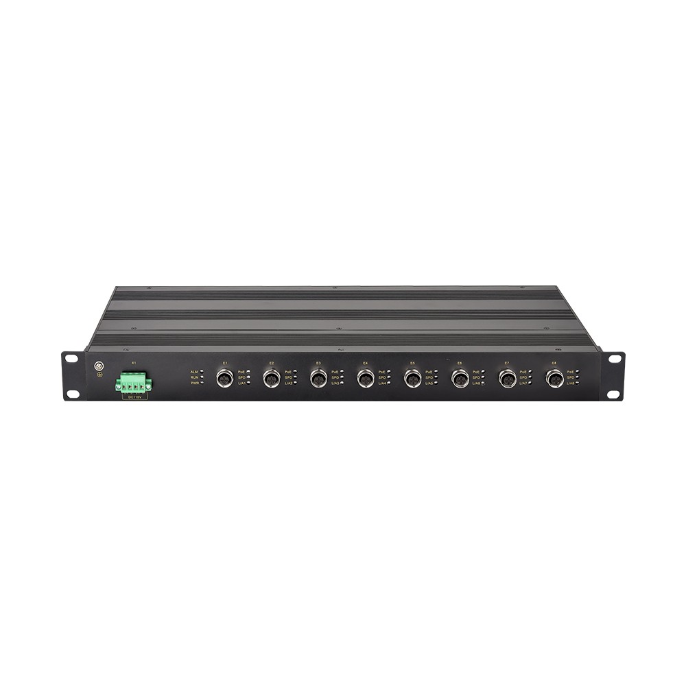 CTS6008P-M12-8TPoE – Switch Ethernet industrial gerenciável PoE com 8 portas M12 Fast Ethernet para rack 19"