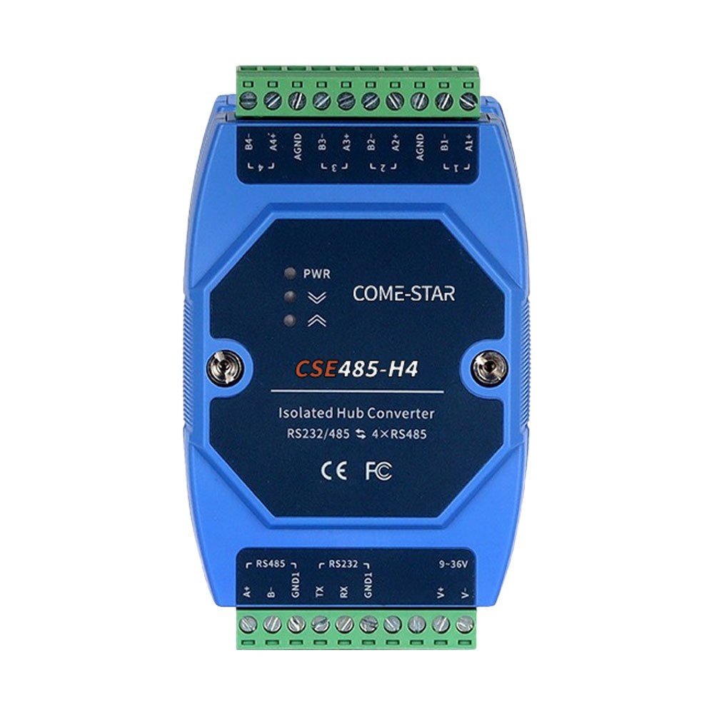 CSE485-H4 – Conversor HUB serial industrial RS232/RS485 para 4 portas RS485 com isolação elétrica para trilho DIN