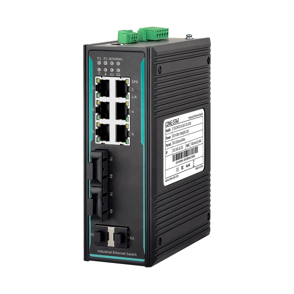 CISCOM7210-2GF-2F – Switch Ethernet industrial gerenciável Gigabit com 2 portas SFP, 2 portas fibra e 6 portas RJ45 para trilho DIN