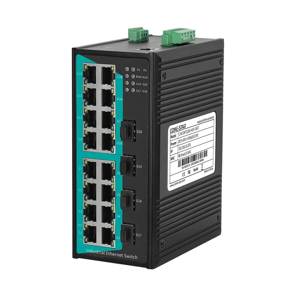 CISCOM7220G-4GF-16GT – Switch Ethernet industrial gerenciável Gigabit com 4 portas SFP e 16 portas RJ45 para trilho DIN