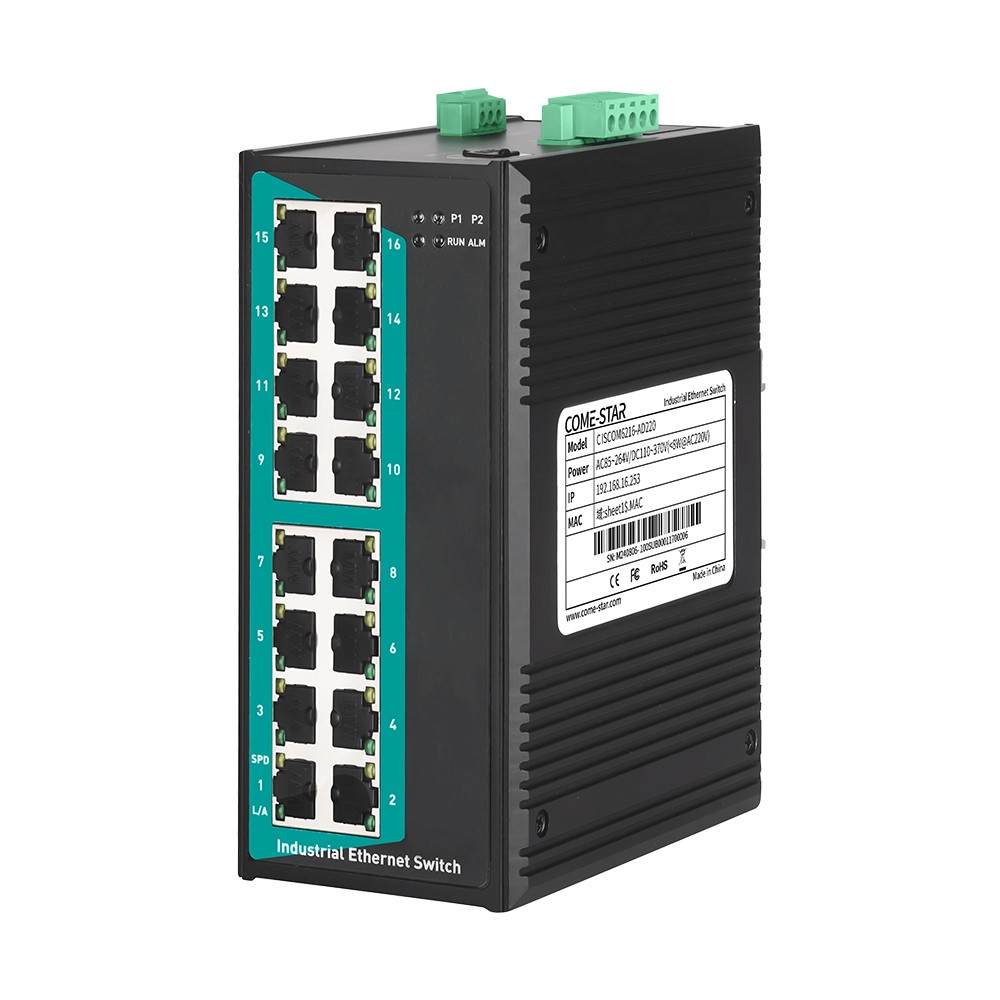 CISCOM6216 – Switch Ethernet industrial gerenciável Fast Ethernet com 16 portas RJ45 para trilho DIN