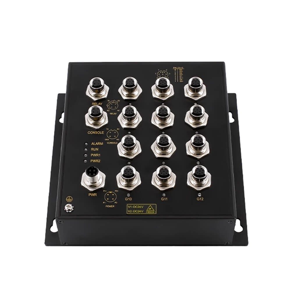 CTS8212G-M12-12GT – Switch Ethernet industrial Layer 3 gerenciável Gigabit com 12 portas M12 para montagem em parede